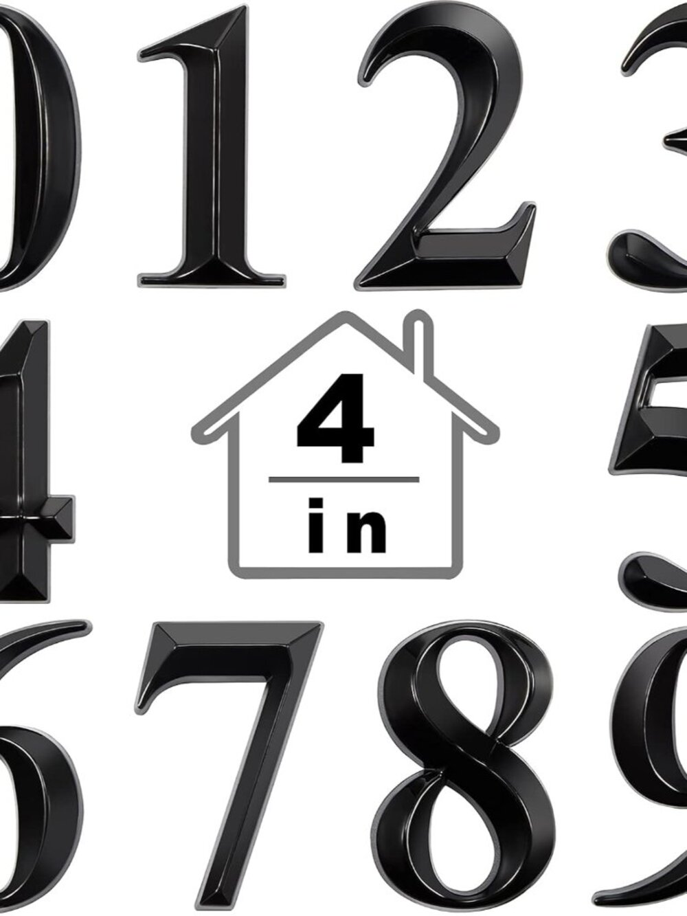 House Number Stickers 3D Self Adhesive 0-9,4 x 2.5 Inches,Black